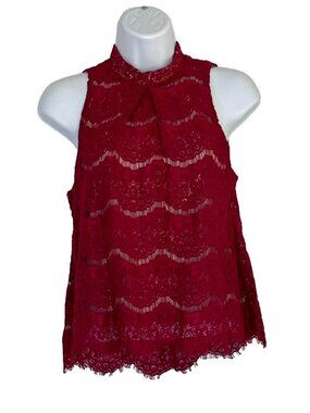 Love Fire Lace Top S/P Mock Neck Sleeveless Boho Romantic Festival Chic Red